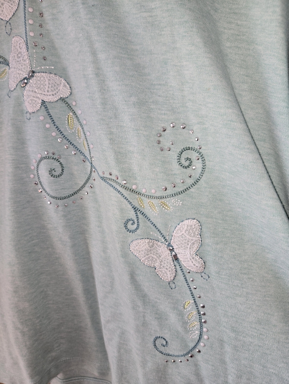 Alfred Dunner Light Mint Green Long Sleeve Butterfly Embellished Top Beaded Med - Picture 7 of 13